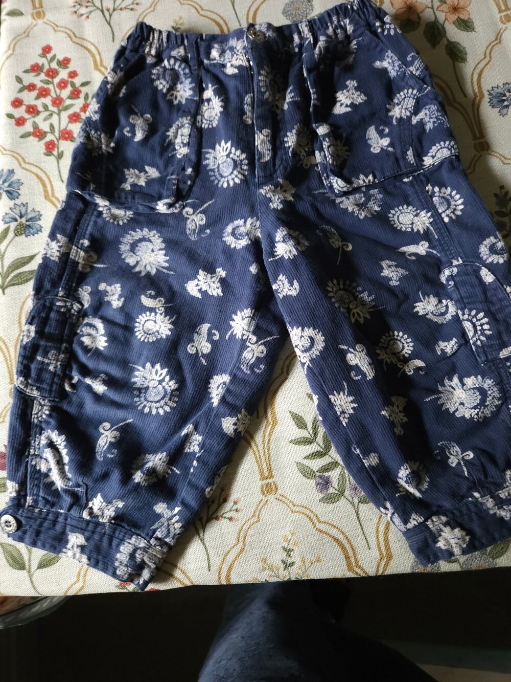 Vintage Oilily Navy Floral Corduroy Cargo Pants Size 86 (12-24M) Dutch Designer